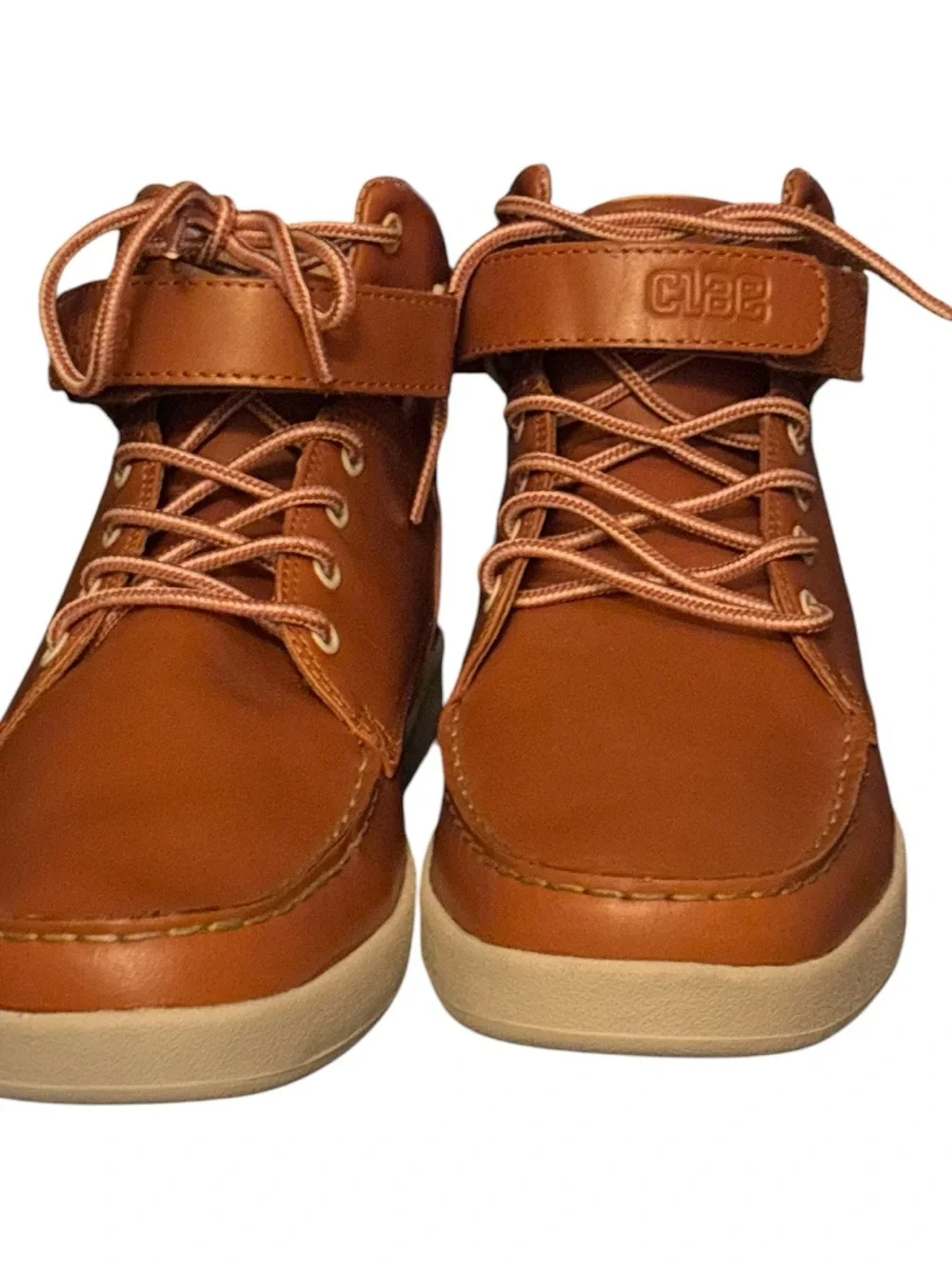 CLAE Khan Leather Moccasin High Top Sneaker Boots Caramel Brown Lace Up Chukka 8